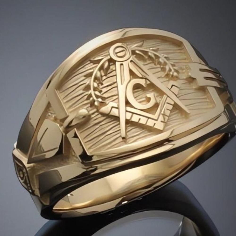AG Freemasonry Masonic Ring G & Pillars Freemason Master Masons Ring Golden